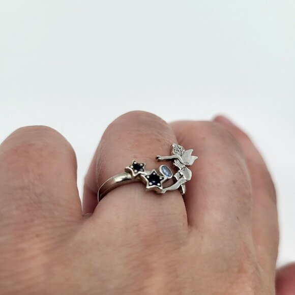 Sterling Silver 925 Fairy Fantasy Stars Rhinestone Ring SZ 6.25 - Picture 3 of 10